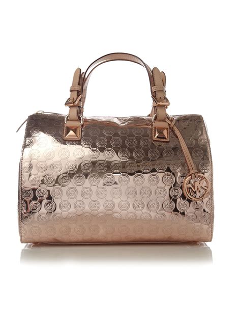 Michael Kors Grayson Logo Monogram Metallic Mirror Satchel 